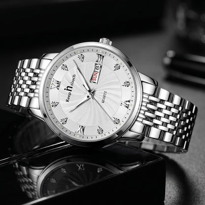 KnT-6617 Silver Black Watch - Silver