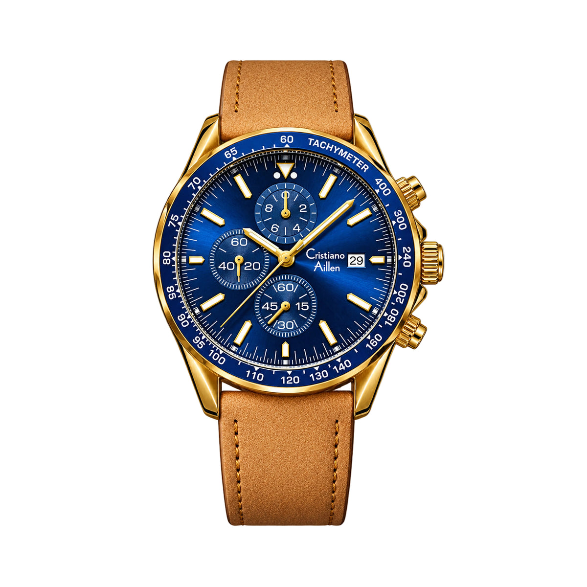CA-1028 Leather Chronograph Watch - Blue
