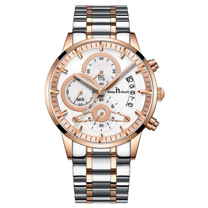 KnT-1025 Moonphase Chronograph Watch - Silver Rose Gold White