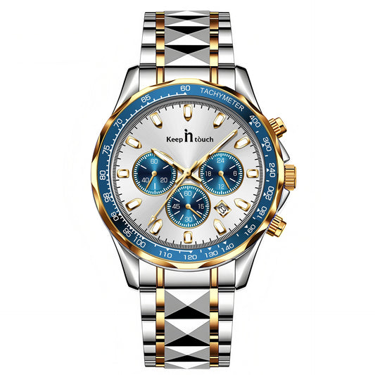 KnT-1027 Tachymeter Chronograph Watch - Silver Gold Silver Blue