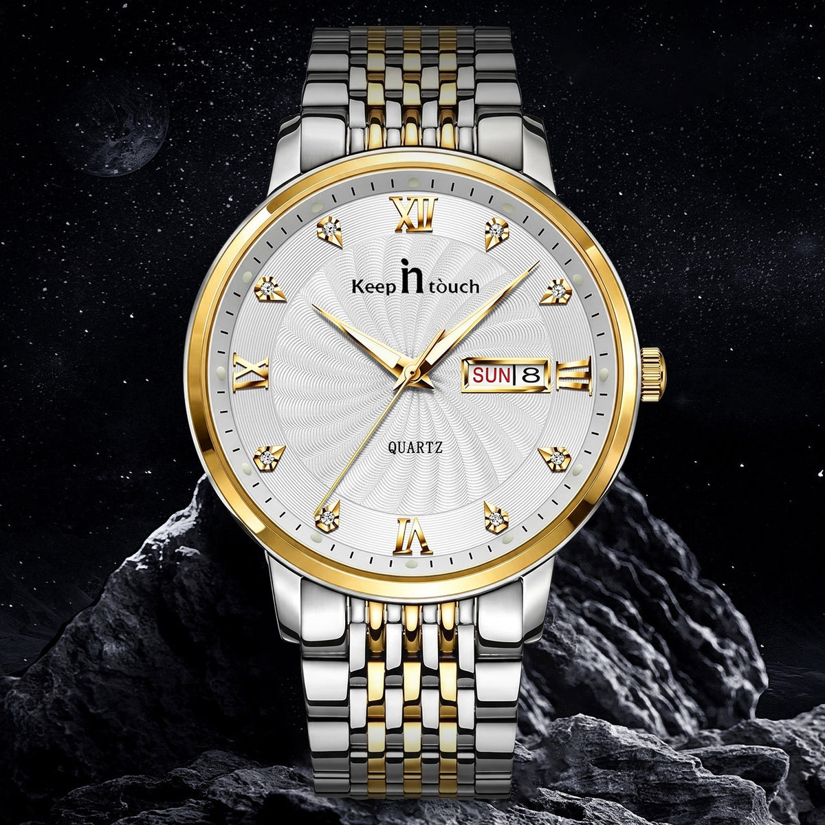 KnT-6617 Silver Black Watch - Silver Gold White
