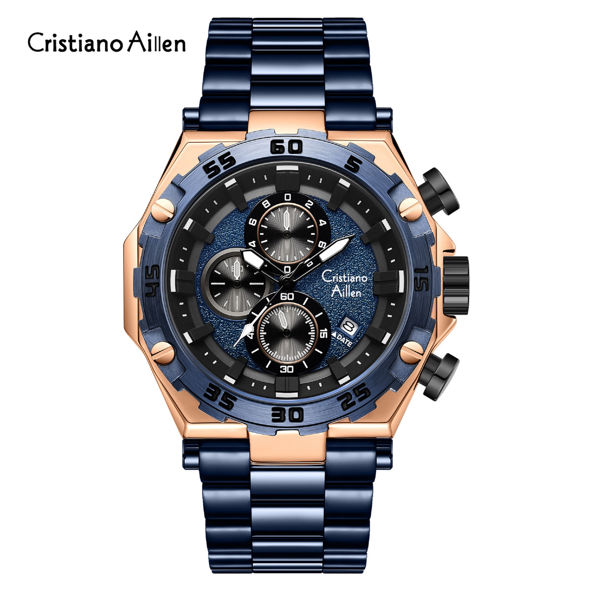 CA-9840 Chronograph Watch - Blue Rose Gold