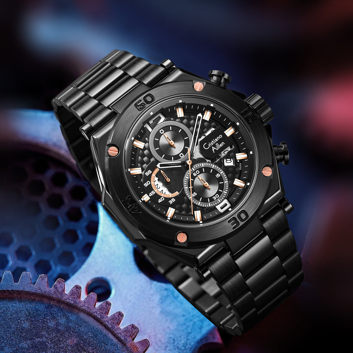 CA-9839 Chronograph Watch - Black Rose Gold