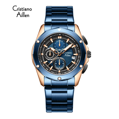 CA-8899 Multifunction Chronograph Watch - Blue Rose Gold