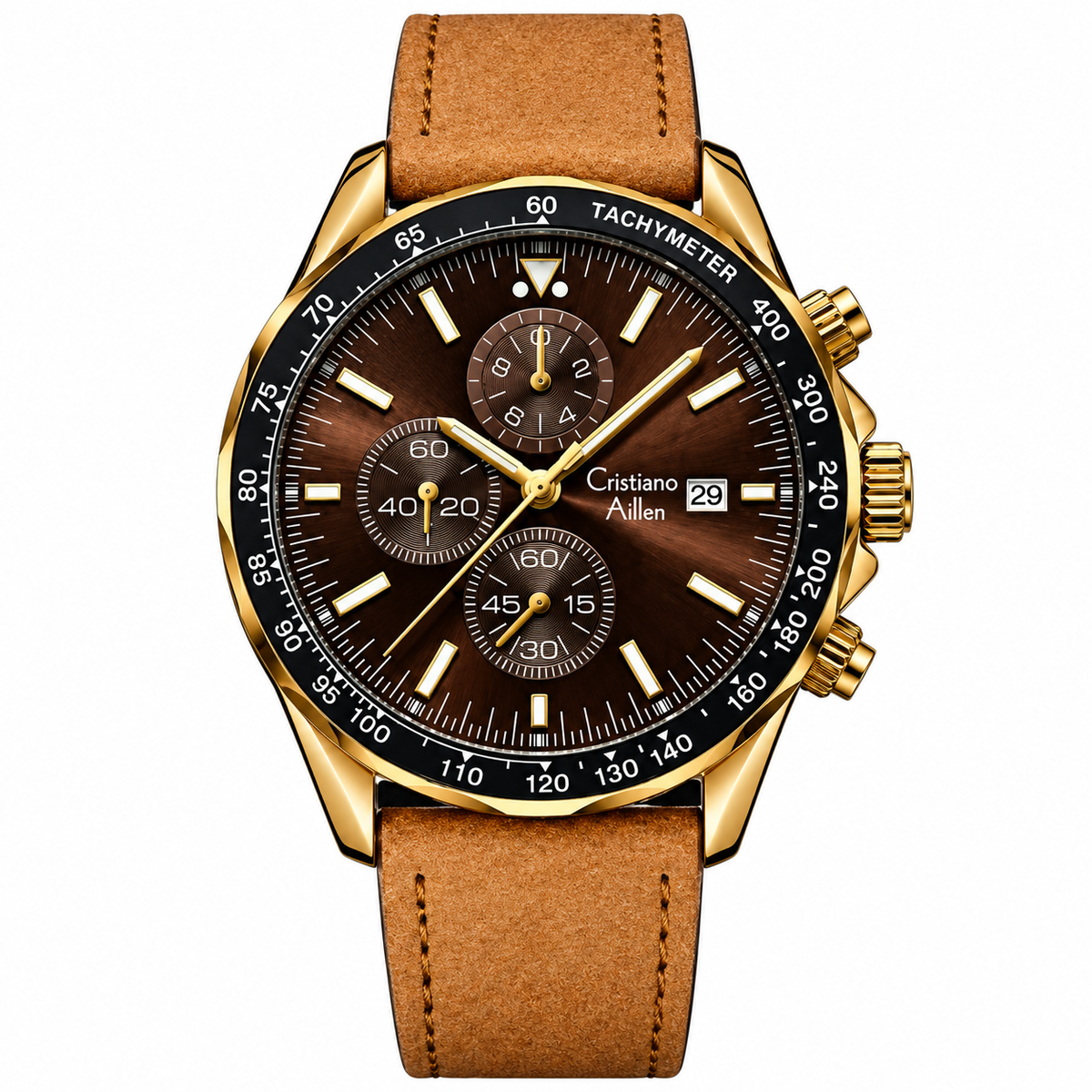 CA-1028 Leather Chronograph Watch - Brown