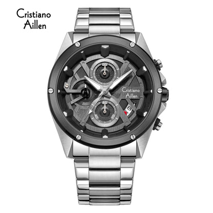 CA-8895 Metal Bracelet Chronograph Watch - Silver Black