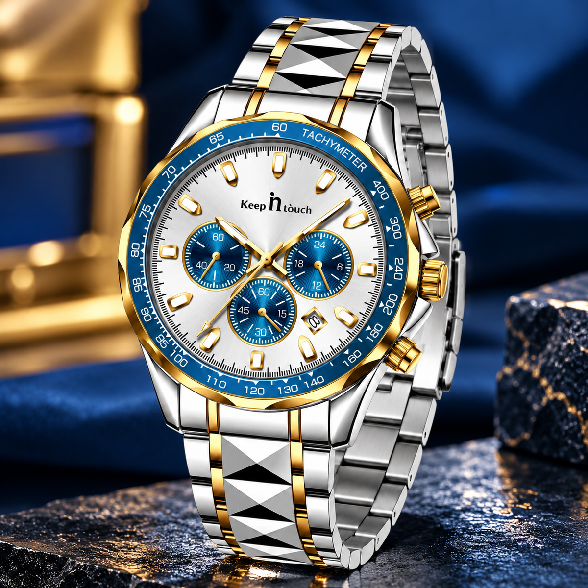 KnT-1027 Tachymeter Chronograph Watch - Silver Gold Silver Blue