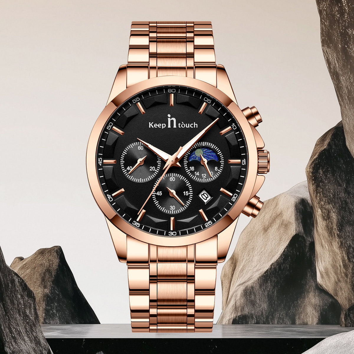 KnT-1026 Moonphase Multifunction Watch - Rose Gold Black