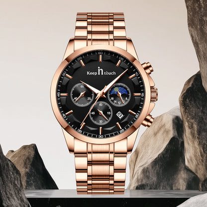 KnT-1026 Moonphase Multifunction Watch - Rose Gold Black
