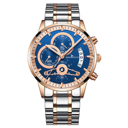 KnT-1025 Moonphase Chronograph Watch - Silver Rose Gold Blue