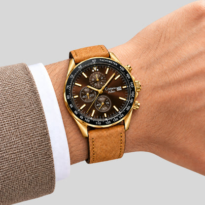 CA-1028 Leather Chronograph Watch - Brown