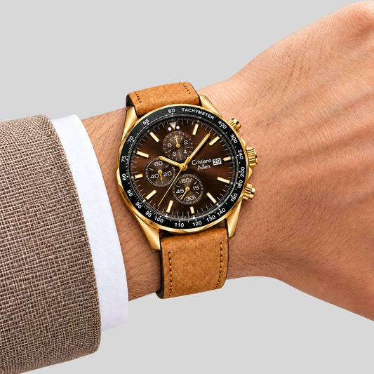 CA-1028 Leather Chronograph Watch - Brown