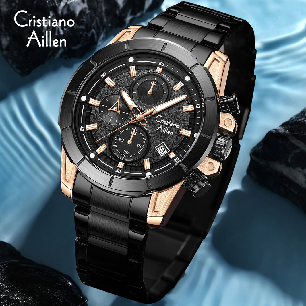 CA-8893 Multifunction Chronograph Watch - Black Rose Gold - Black Rose Gold
