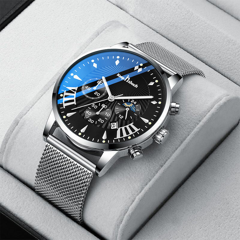 KnT-1021 Mesh Strap Watch - Silver Black