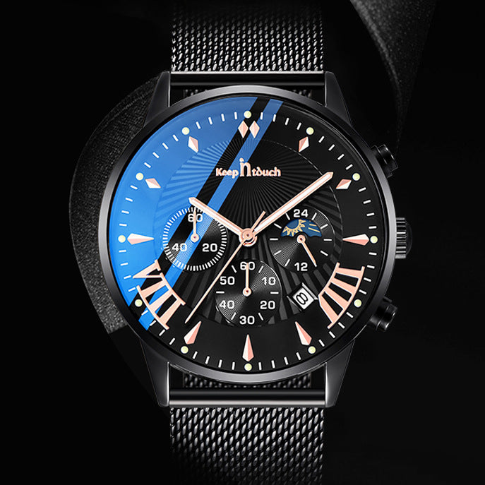 KnT-1021 Mesh Strap Watch - Black-Blue