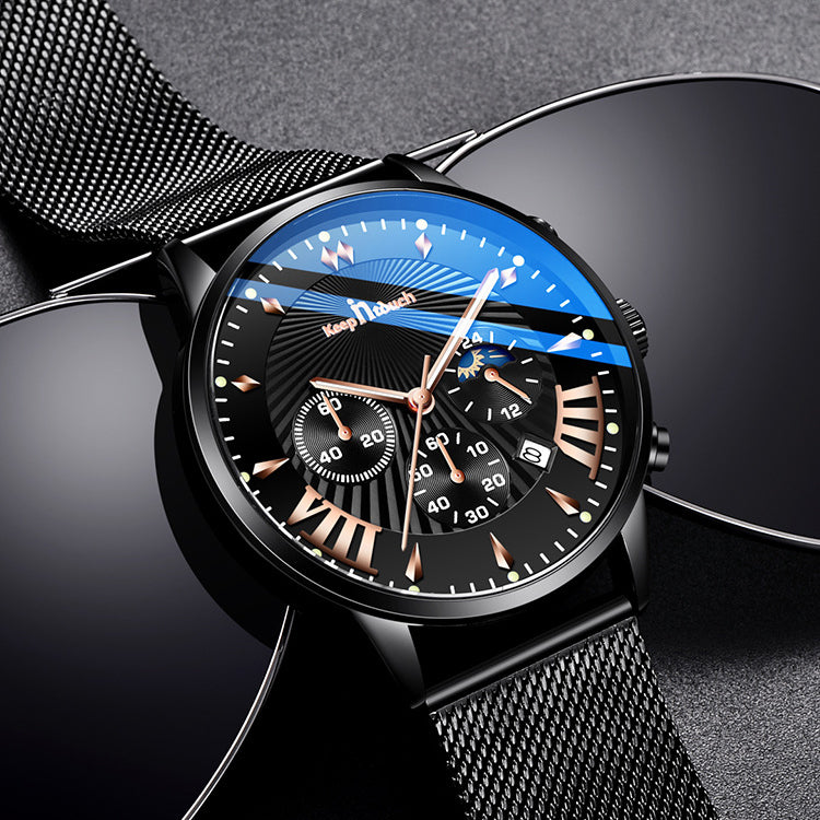 KnT-1021 Mesh Strap Watch - Black-Blue