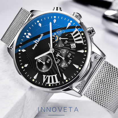 KnT-1021 Mesh Strap Watch - Silver Black