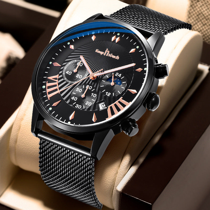 KnT-1021 Mesh Strap Watch - Black-Blue