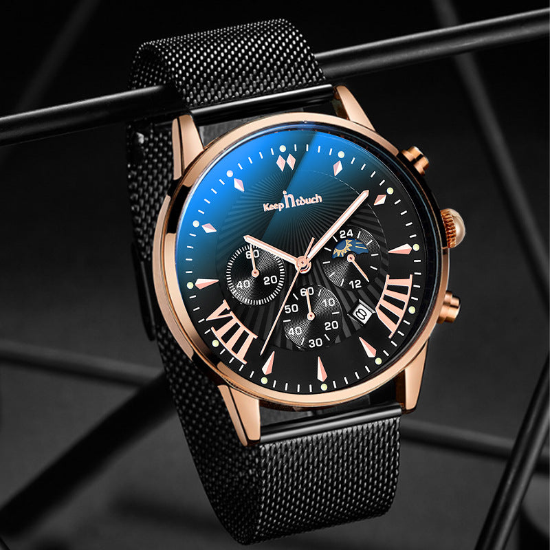 KnT-1021 Mesh Strap Watch - Black Rose Gold