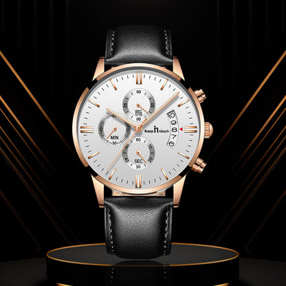 KnT-1023 Leather Chronograph Watch - Brown Rose Gold Silver