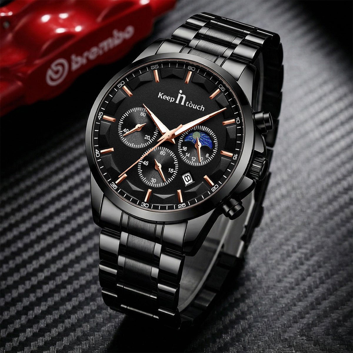 KnT-1026 Moonphase Multifunction Watch - Black-Blue