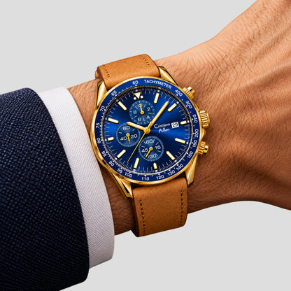 CA-1028 Leather Chronograph Watch - Blue