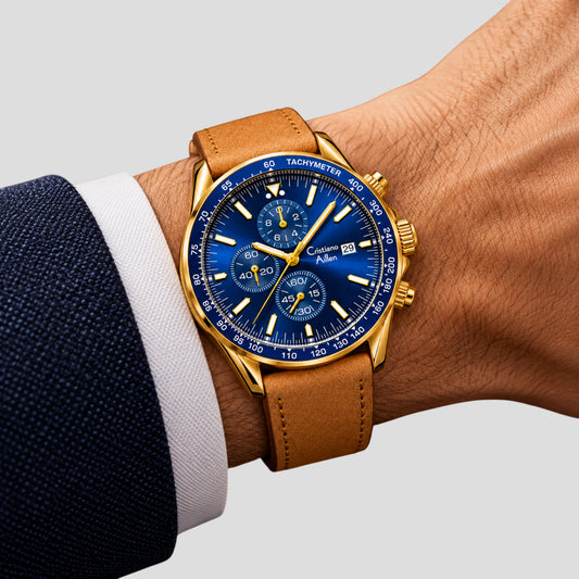 CA-1028 Leather Chronograph Watch - Blue
