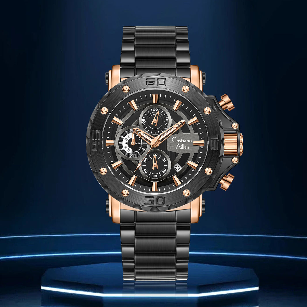 CA-9841 Chronograph Watch - Black Rose Gold - Black Rose Gold