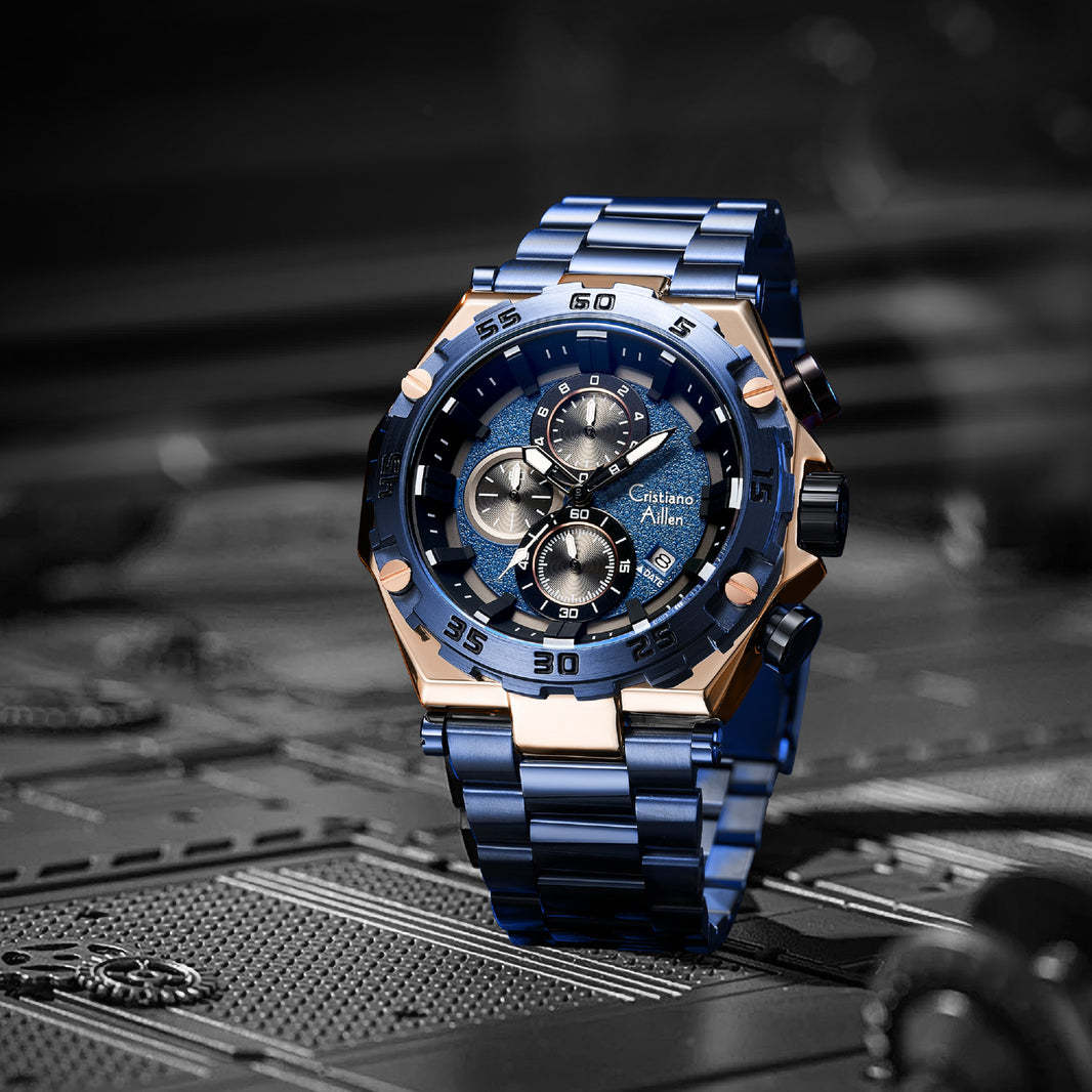 CA-9840 Chronograph Watch - Blue Rose Gold - Blue Rose Gold