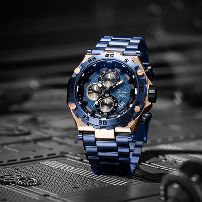 CA-9840 Chronograph Watch - Blue Rose Gold