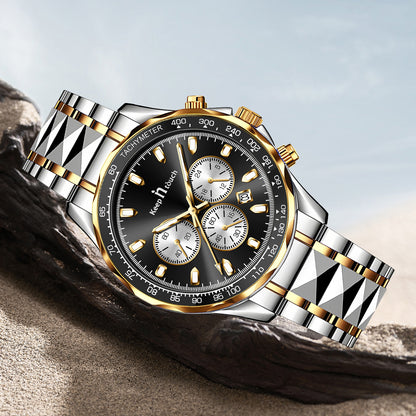 KnT-1027 Tachymeter Chronograph Watch - Silver Gold Black