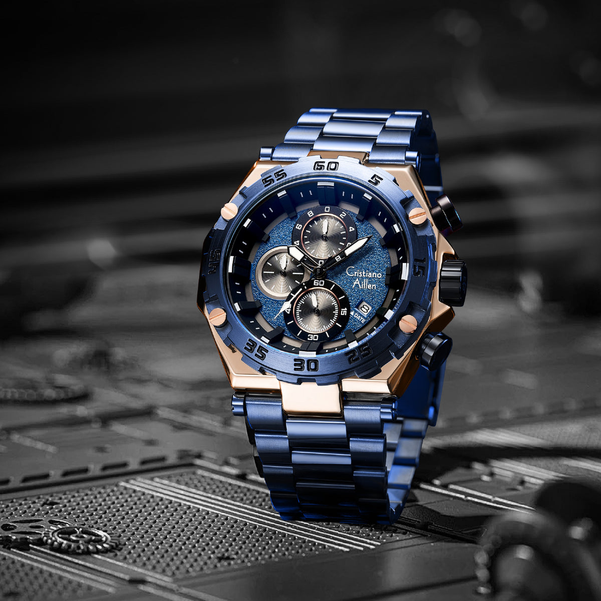 CA-9840 Chronograph Watch - Blue Rose Gold