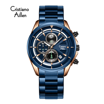 CA-8890 Multifunction Analog Watch - Blue Rose Gold