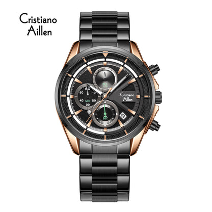 CA-8890 Multifunction Analog Watch - Black Rose Gold