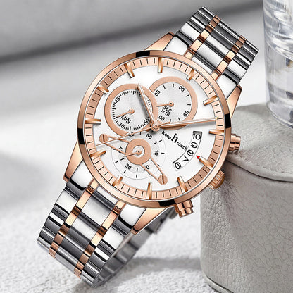 KnT-1025 Moonphase Chronograph Watch - Silver Rose Gold White