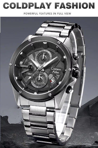 CA-8895 Metal Bracelet Chronograph Watch - Silver Black