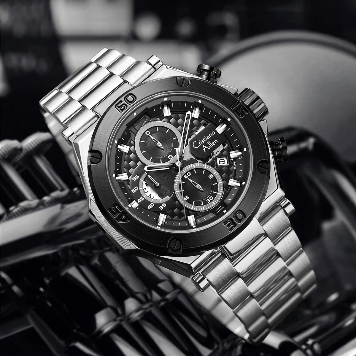 CA-9839 Chronograph Watch - Silver Black
