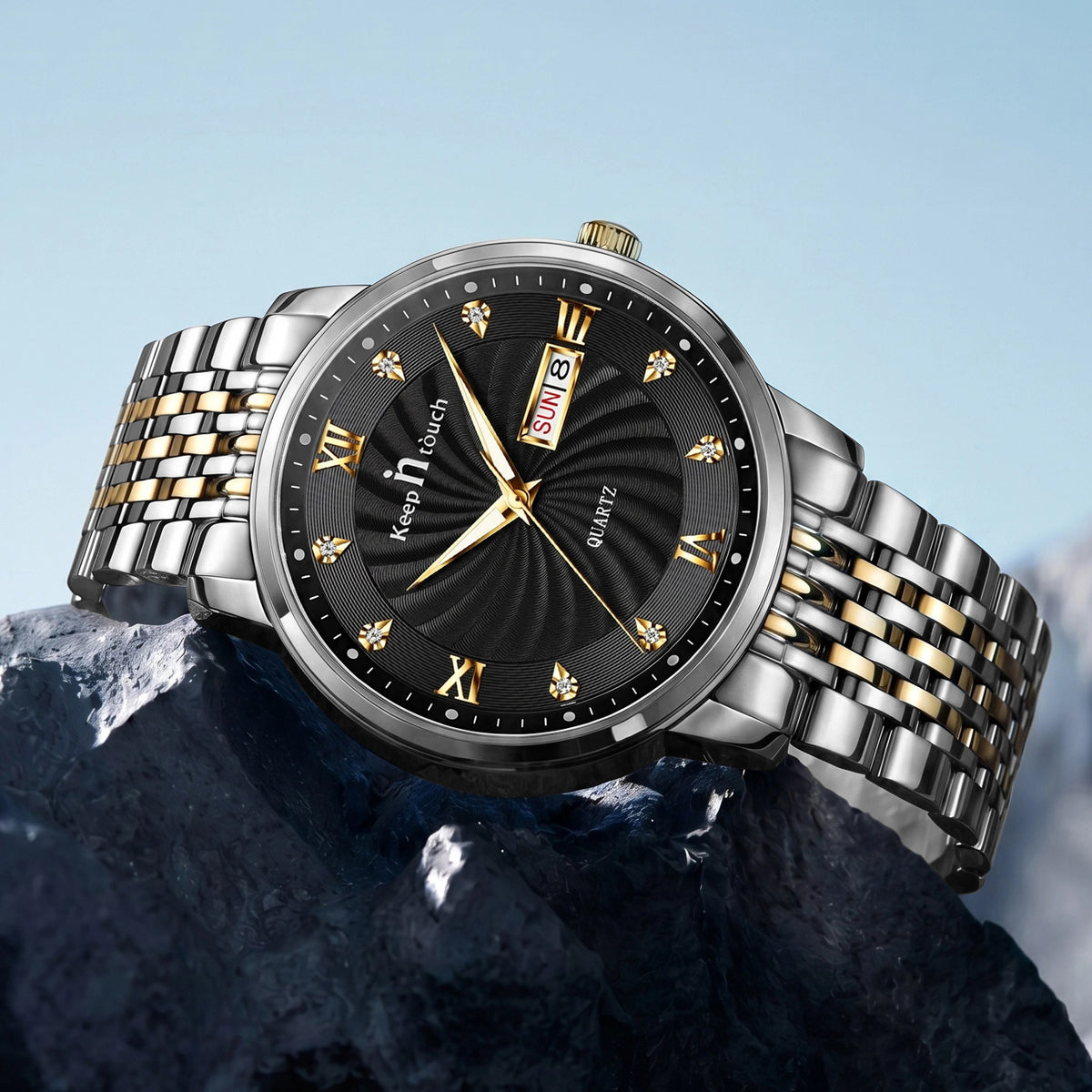 KnT-6617 Silver Black Watch - Silver Gold Black