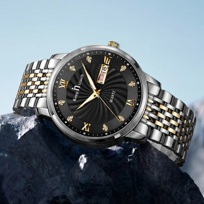 KnT-6617 Silver Black Watch - Silver Gold Black