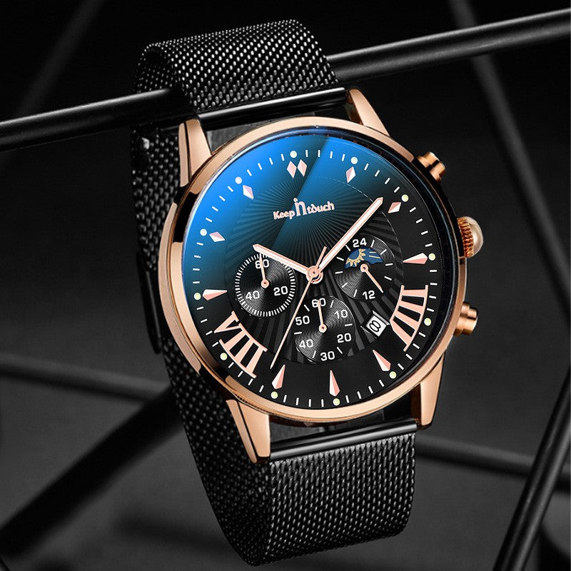 KnT-1021 Mesh Strap Watch - Black Rose Gold - Black Rose Gold
