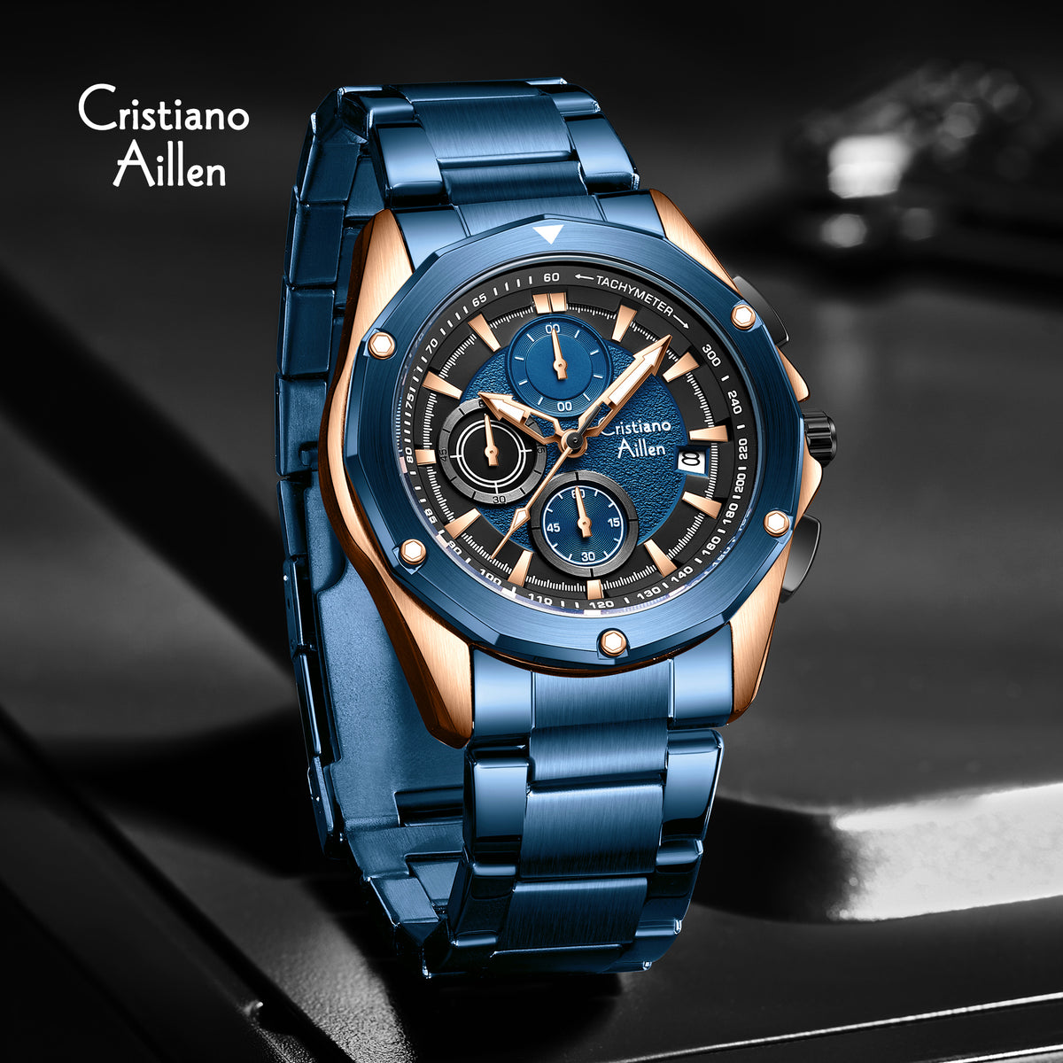 CA-8899 Multifunction Chronograph Watch - Blue Rose Gold