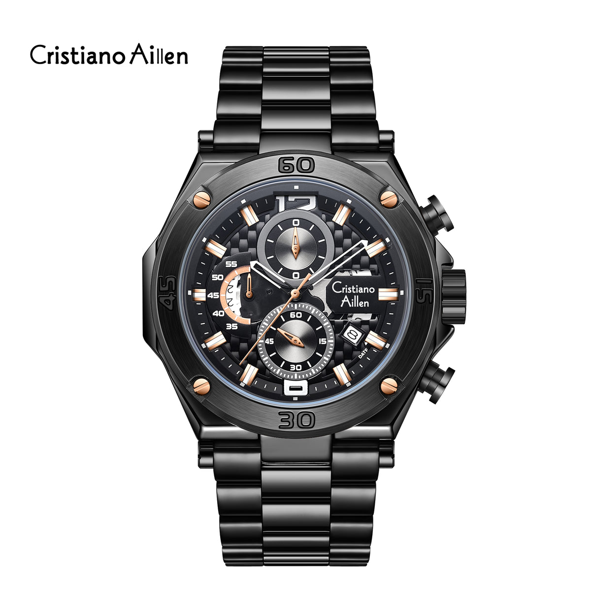 CA-9839 Chronograph Watch - Black Rose Gold