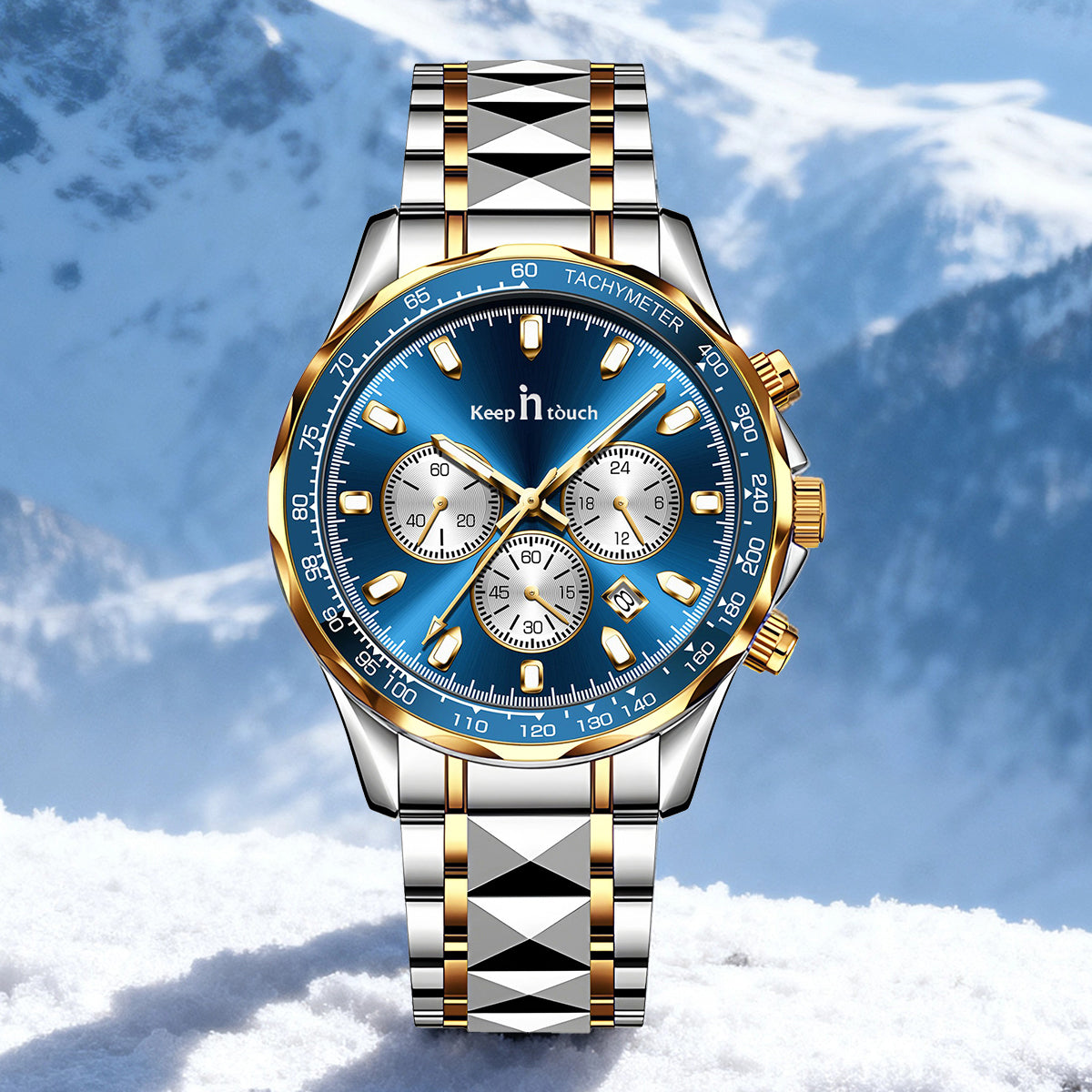 KnT-1027 Tachymeter Chronograph Watch - Silver Gold Blue