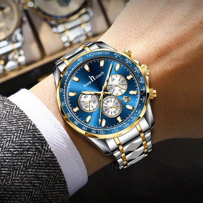 KnT-1027 Tachymeter Chronograph Watch - Silver Gold Blue