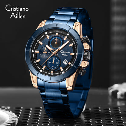 CA-8893 Multifunction Chronograph Watch - Blue Rose Gold