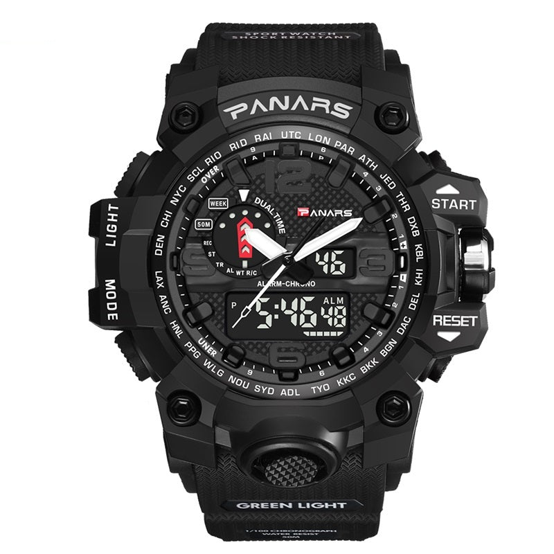 PANARS PNRS-8202 Dual Time Sports Watch for Men - Black Blue - Black-Blue