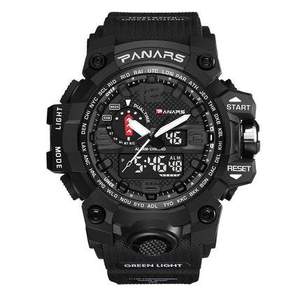 PANARS PNRS-8202 Black Blue dual time sports watch for men - front view