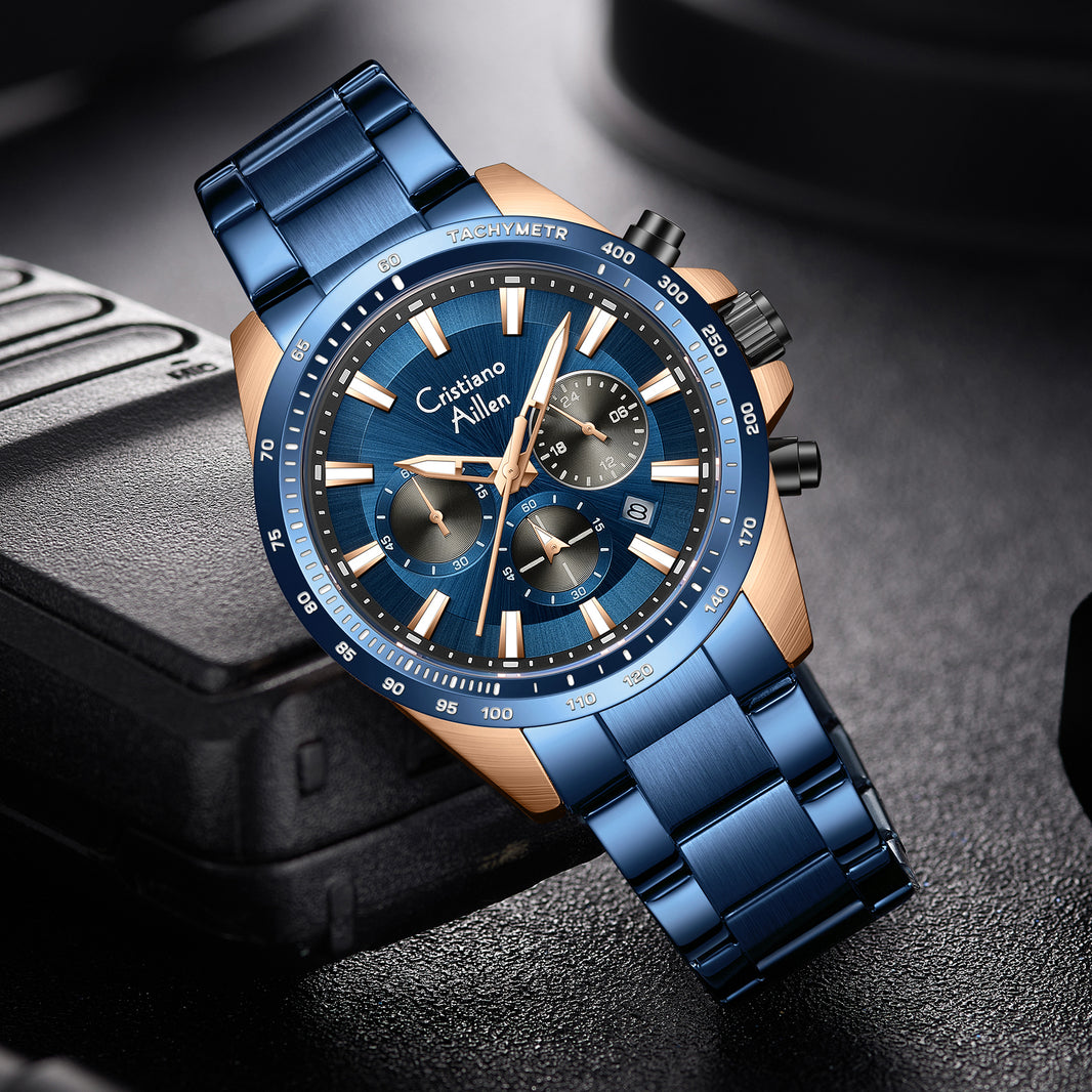 CA-8891 Multifunction Analog Watch - Blue Rose Gold - Blue Rose Gold
