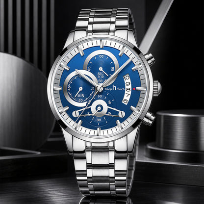 KnT-1025 Moonphase Chronograph Watch - Silver Blue