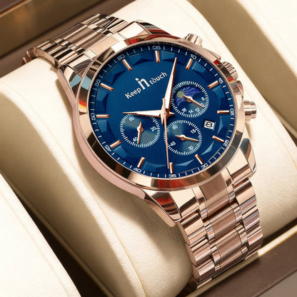 KnT-1026 Moonphase Multifunction Watch - Rose Gold Blue